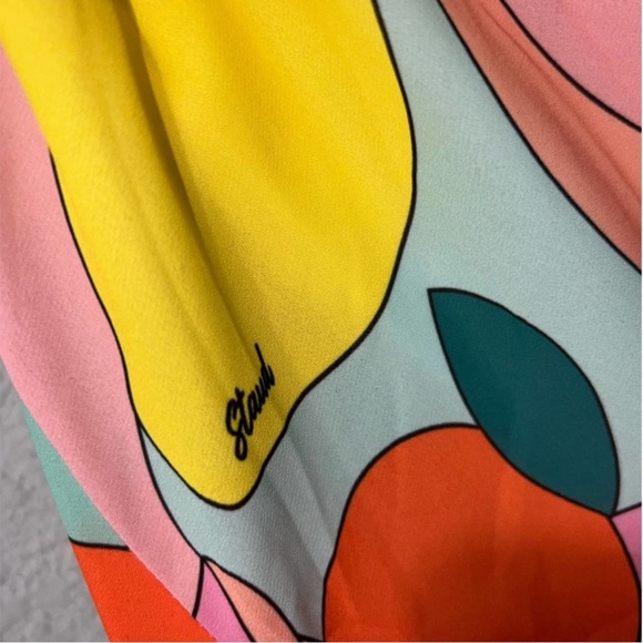 Modern Lemon-Print Dress: Staud Kai Halter Midi Dress Retro Vibe Large NEW - Picture 5 of 10